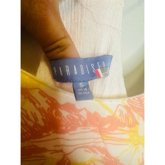 PARADISED AIDA Sunset Tropical Palm Floral Print Sleeveless Tiered Maxi Dress S - Picture 7 of 10